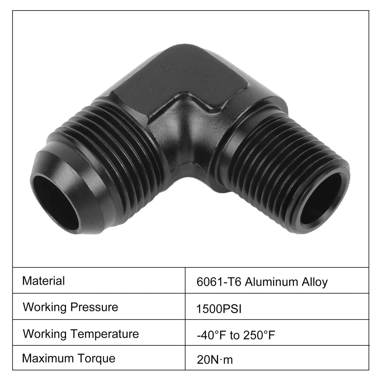 EVIL ENERGY 12AN Male Flare to 1/2" NPT Pipe 90 Degree Fitting Adapter Aluminum Black