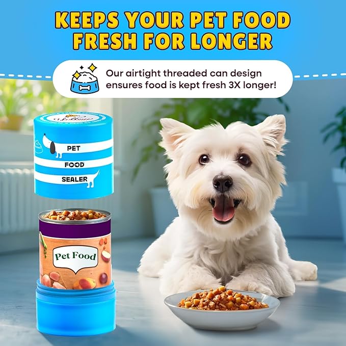 The Original Canned Dog Food Storage Container Patent Pending Reusable Airtight Can Cover Pet Food Sealer - Keeps Dog Food Can Fresh in the Fridge, Eliminates Odor, Easy to Use