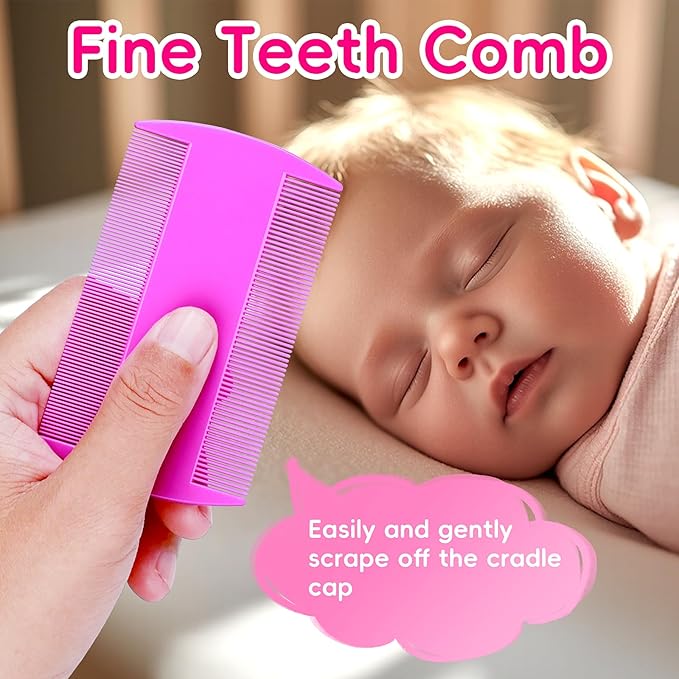 Cradle Cap Brush for Babies, Baby Bath Essentials with Silicone Scrubber Bath Sponge Dual-Sided Comb for Newborns Toddlers Boys Girls (Pink, Set of 5)