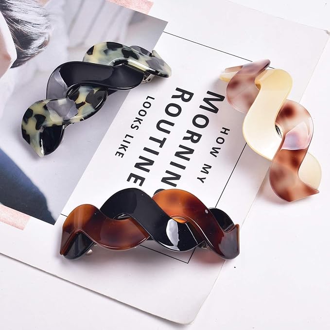 Hair Barrettes For Women - 3Pcs Large Barrettes for Thick Hair French Design with Beautiful Lines Elegant and Stylish - Perfect Hair Accessories for Thick Hair (tortoiseshell color1)