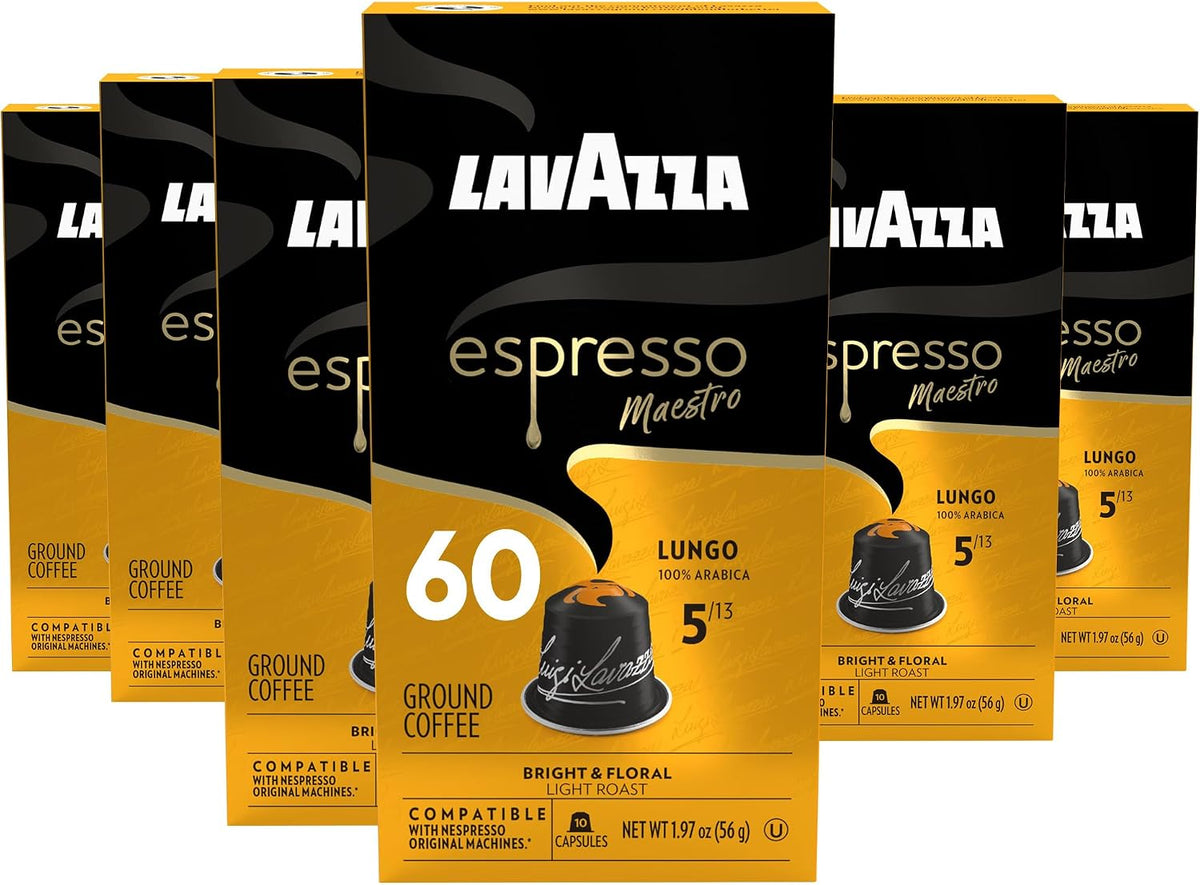 Lavazza Espresso Maestro Lungo Aluminum Capsules Compatible with Nespresso* Original Machines, Light Espresso Roast, 100% Arabica (60 Capsules)