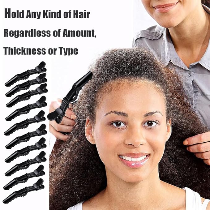 Hair Clips for Women 100 Pcs, Alligator Hair Clip for Styling Sectioning Plastic Gator Salon Hair Clip, Professional Alligator Clip with Wide Teeth ＆ Double-hinged Design (Black)