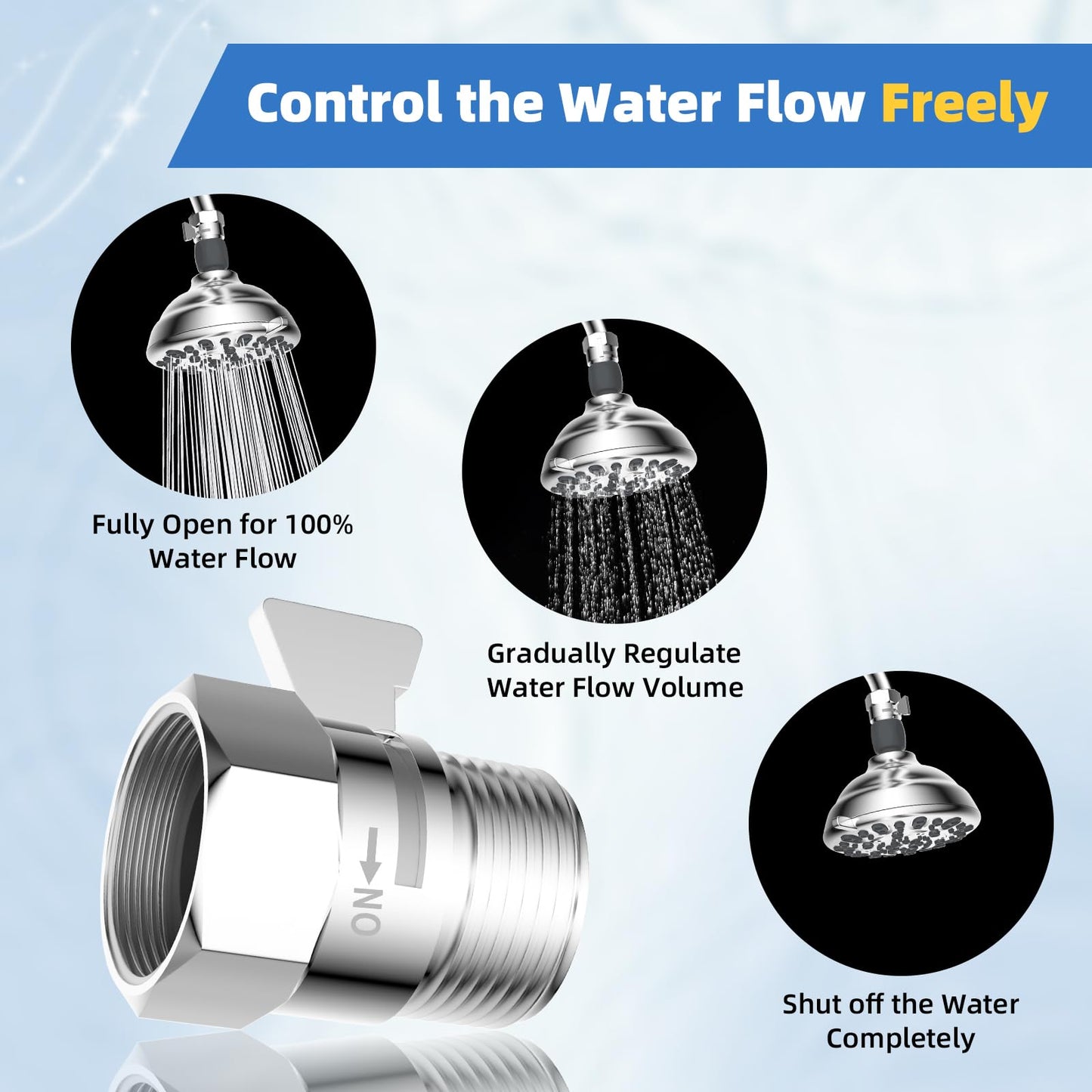 Hibbent All Metal 1 Pack Shower Head Flow Control Valve, G1/2 Brass Shut-off Valve with Metal Handle Lever, Shut OFF Water Flow Control Regulator for Handheld Shower, or Bidet Sprayer, Chrome
