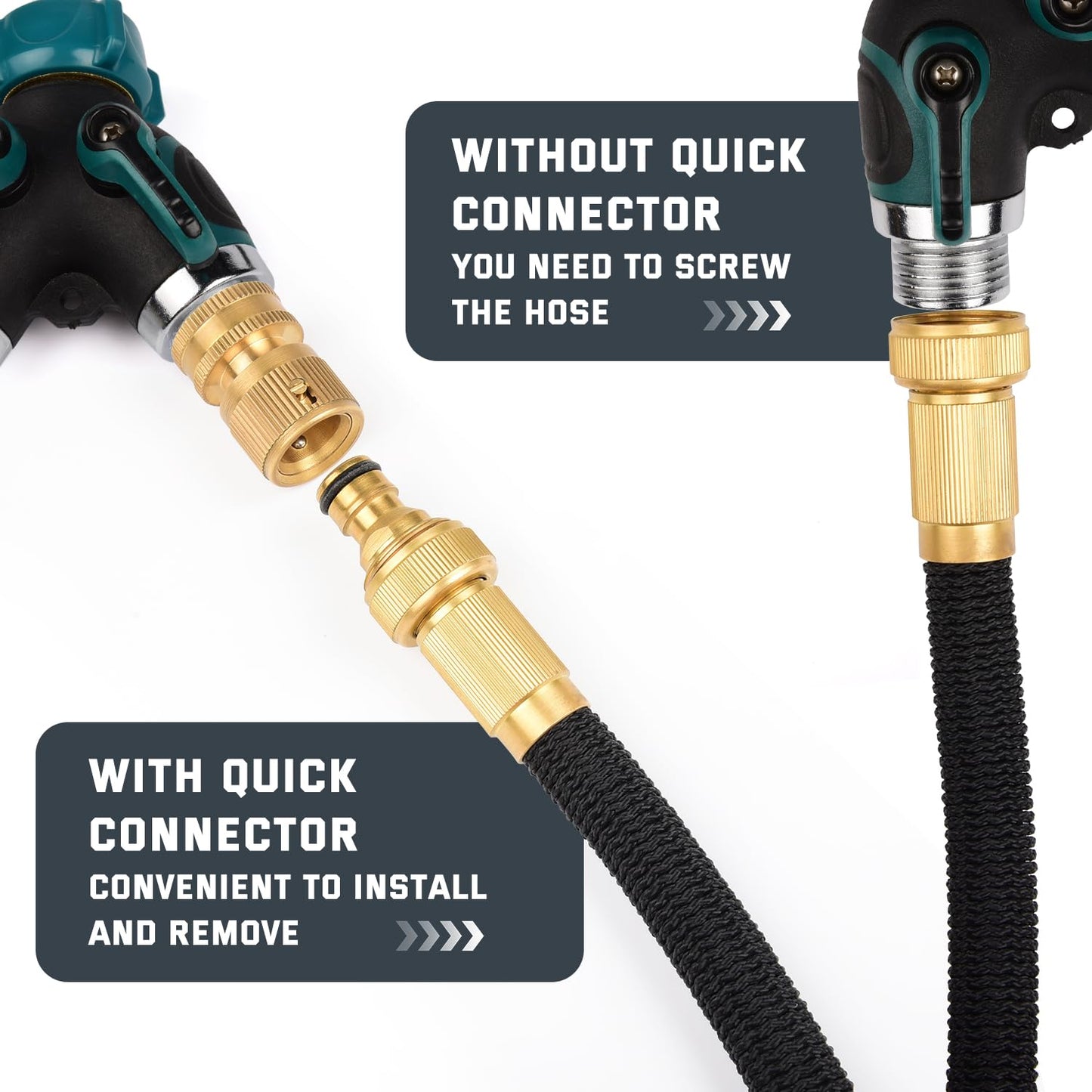Kesfitt Garden Hose Quick Connect 3/4 Inch GHT Solid Brass Hose Connector Adapter Kit Fitting No-Leak Water Hose Female and Male Adapter (4 Sets)