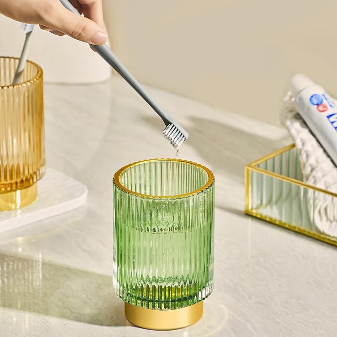 Makeup Brush Holder Organizer,Toothbrush Holders,Desk Pen Pencil Holder,Multifunctional Vintage Glass Brush Cup（S+L/White/A3-4-US）