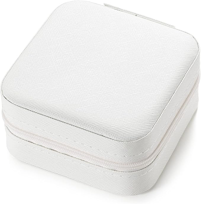 5pack/PU Leather Travel Jewelry Case, Mini Jewelry Box, Small Jewelry Organizer Portable Display Jewelry Storage Case for Rings Earrings Necklace, for Girls Women (White)