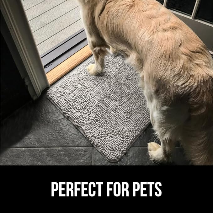 GORILLA GRIP SoakSTOPPER Dog Door Mat, 48x30 Machine Washable Rug Absorbent Doormat Captures Moisture Mud Dirt, Quick Dry Soft Chenille Entryway Rugs Indoor Entrance Mats for Dog Paws, Light Gray