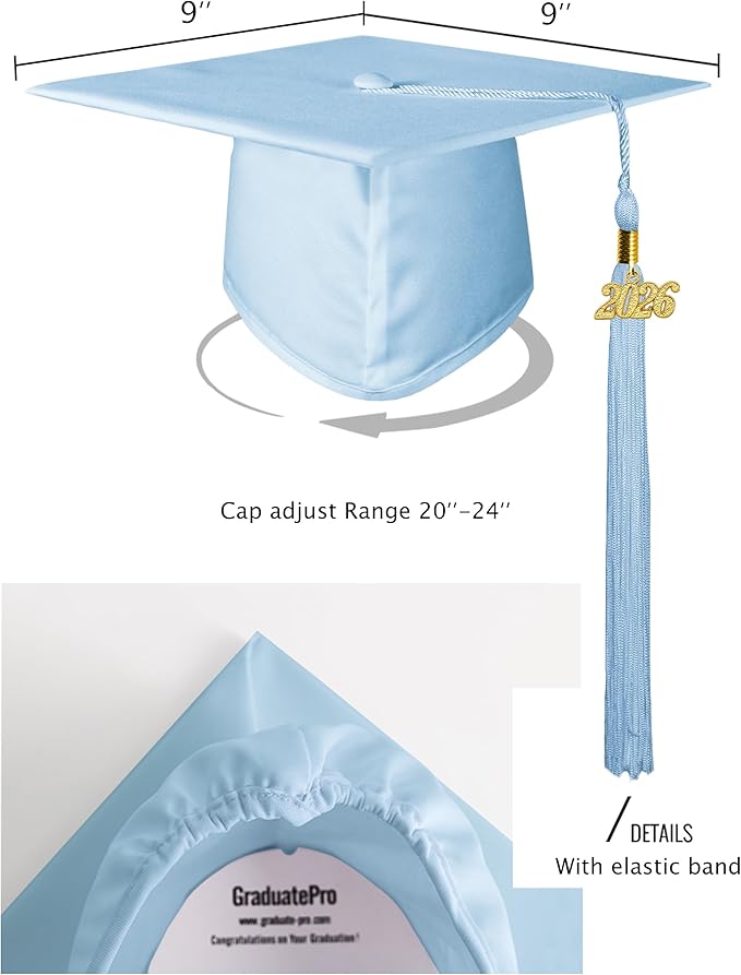 GraduatePro Matte Graduation Cap with 2026 Tassel for Adults High School and Bachelor Master 12 Colors