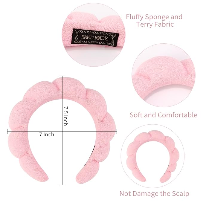 Chanaco Spa Headband and Wrist Bands for Women, Skincare HairBands Wrist Towels, Face Wash Hair Wraps Non Slip, Thick Facial Accessories for Makeup, Bath Shower Teen Girl Gifts Trendy Stuff