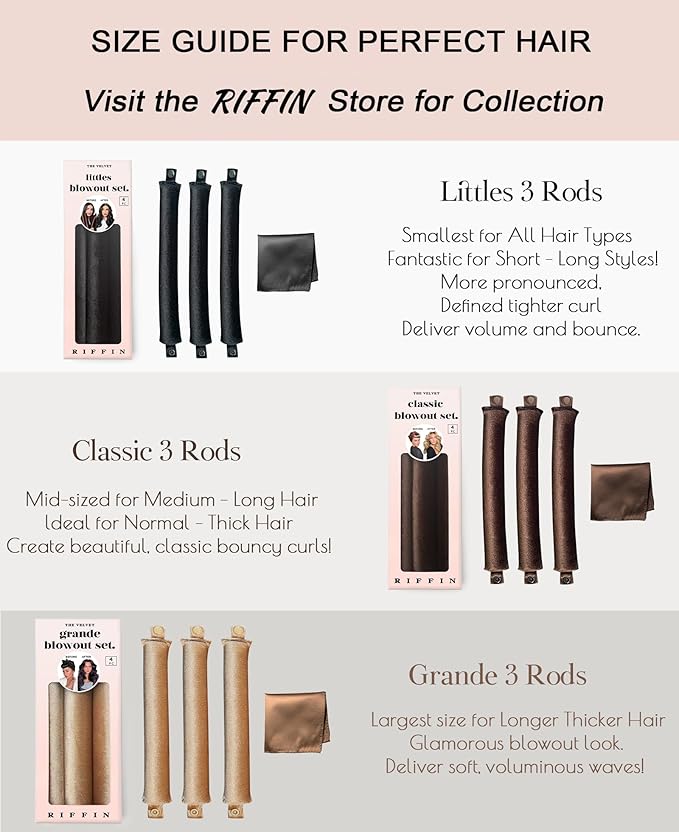 Littles Heatless Curls Overnight Rods No Heat Hair Curlers to Sleep in Foam Soft Hair Rollers for Short & Long Hair Blowout Look, Heatless Flexible Curling Rod Set with Satin Wrap for Sleeping