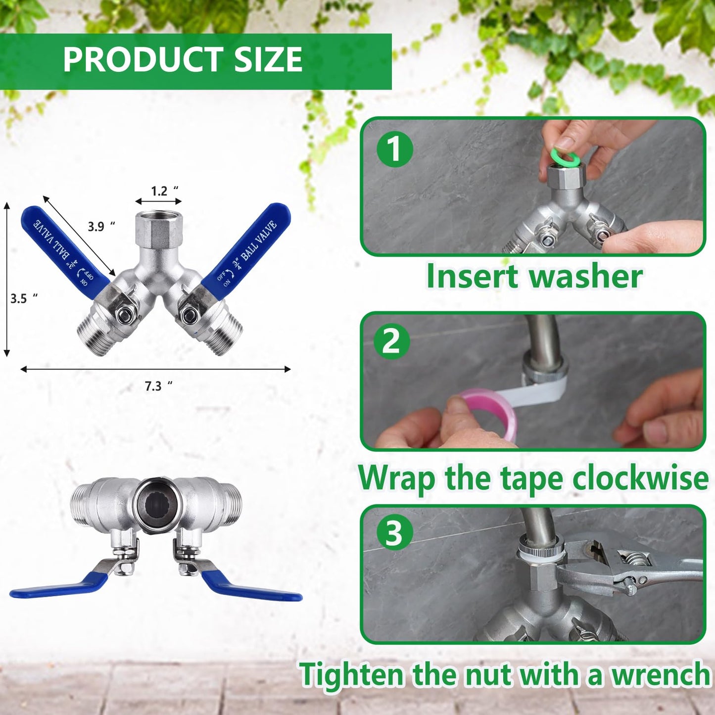 304 Stainless Steel Garden Hose Splitter 2 Way Heavy Duty, Full Flow Hose Y Splitter with Long Handle,Lead-free Y Valve Water Garden Hose Adapter,3/4" GHT Threads