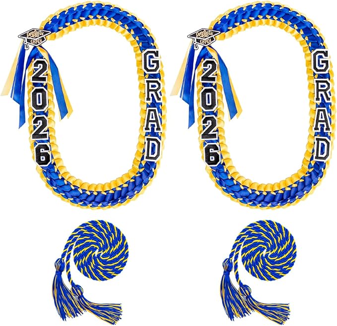 ALKB 2026 Graduation Lei Set - Two-Tone Braided Ribbon with Honor Cord, Unisex Graduation Gift for Graduates, Polyester