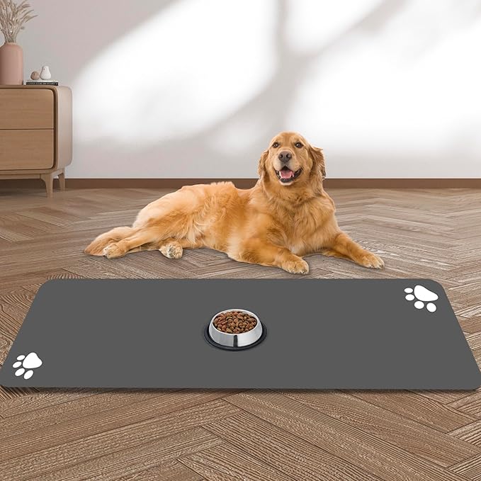Large Pet Feeding Mat, 36" x 24" Absorbent Quick Dry Dog Mat for Food and Water Bowl, Non Skid Cat Bowl Mat, No Stains Quick Dry for Pet Water Dispenser Pet Supplies for Messy Drinkers