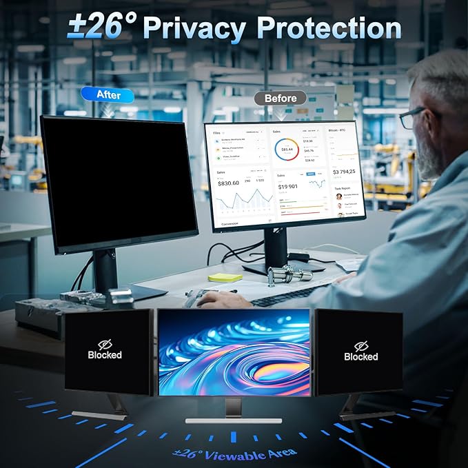 2 Pack Magnetic 23.8 Inch Computer Privacy Screen for Monitor 16:9 Aspect Ratio, Anti-Glare Blue Light Computer Monitor Privacy Shield, Removable Anti-Spy Screen Protector