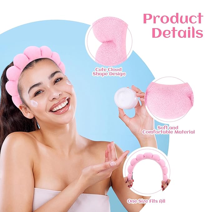 Women's Spa Headband, P!nk - Hairband for Facial Skincare, Makeup Removal, Yoga, Sports - Soft, Comfortable, Absorbent Microfibers, One Size Fits Most, Unisex-Adults, 1 Count
