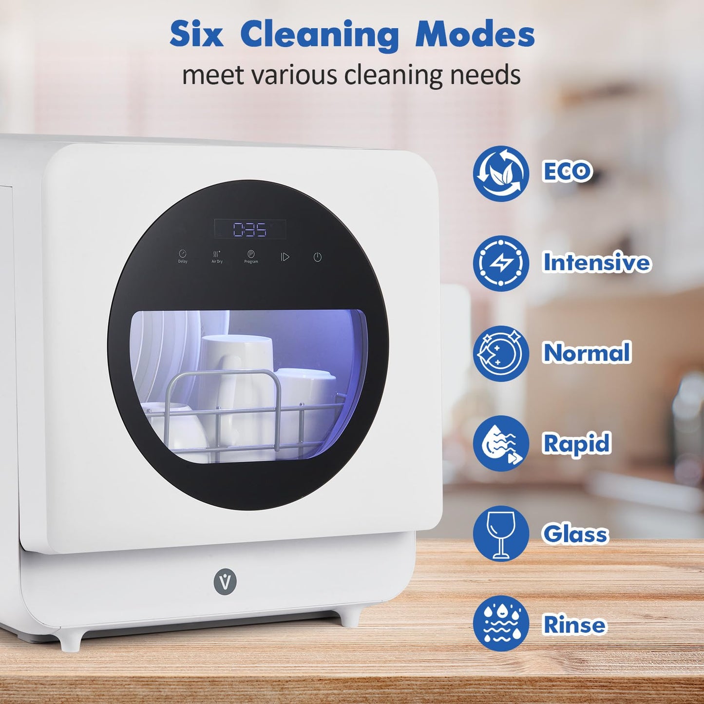 Dishwasher Countertop Compact Portable Dishwasher with Faucet & Self-Priming Water Modes Water Inlet, Compact with More Space Inside,6 Programs Ideal for RV & Apartments, No Hookup Needed