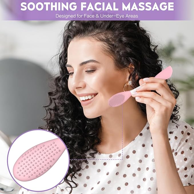 Silicone Pore Cleansing Brush Set, 2PCs Face Mask Applicator Spatula & Facial Massage Tool, Multi-Function Soft Silicone Pore Brush Face Scrubber for Skincare Routine, Pink & Purple