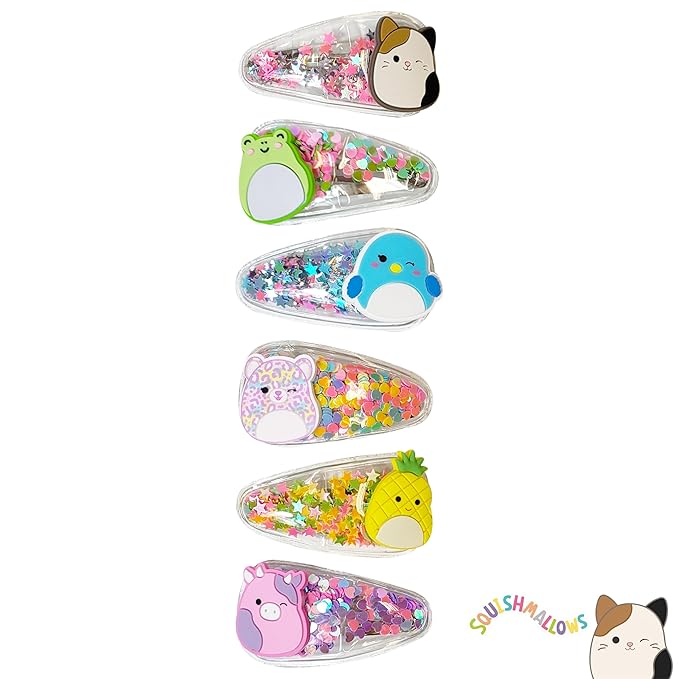 Luv Her Hair Accessories: 6pc Cute Squish Hair Clips with Favorite Character Charms for Girls and Toddlers Ages 3+