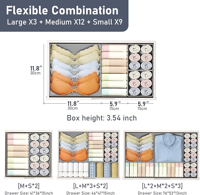 DIMJ Drawer Organizer Clothes Storage - 24 Pack Baby Dresser Organizer for Nursery, Foldable Closet Drawer Organizer Bins for Bedroom Organization, Fabric Storage Dividers for Socks, Underwears, Bras