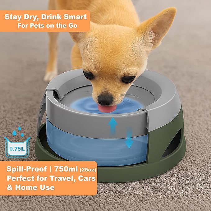 Dog Water Bowl (25oz),No Spill Water Bowl for Dogs and Cats,Water Bowl Dispener for Travel and Home,No Messy Splashes, Spilling or Drips for Dogs & Cats