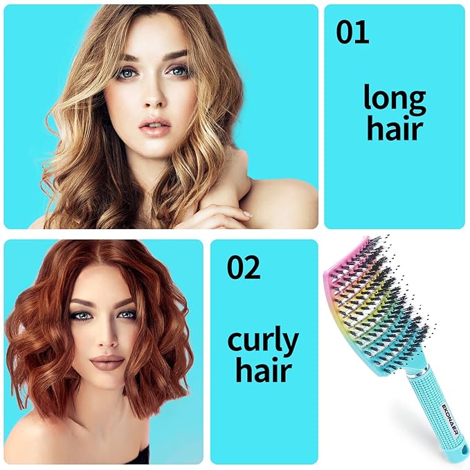 Detangling Brush Boar Bristles Hair Brush for Adult & Kids Wet or Dry Hair,Curved and Vented Detangler Brush - Adds Shine and Makes Hair Smooth(Green)