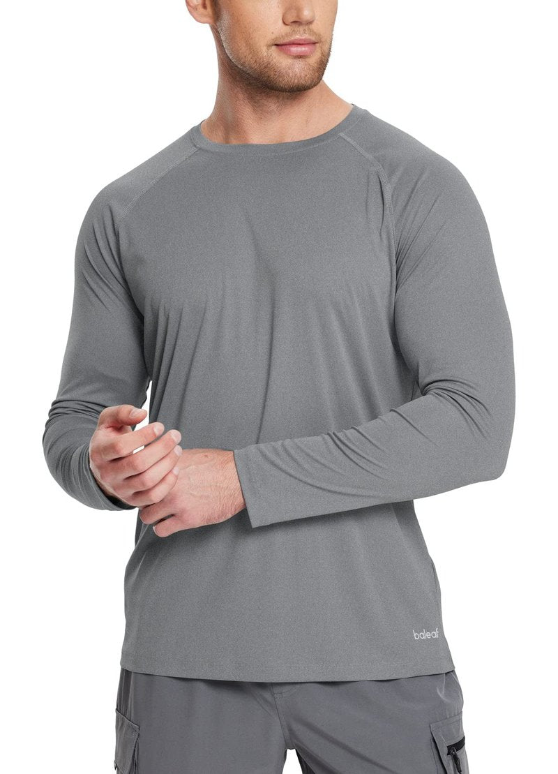 baleaf Men's Long Sleeve Running Shirts Workout Tops Quick Dry SPF Rash Guard Lightweight Hiking Sun Protection t Shirt Grey XL