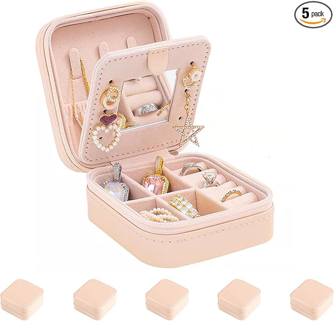 KElofoN Travel jewelry case Travel jewelry box Travel Jewelry Organizer Small Jewelry Organizer Box for Girls Women with Mirror (Pink-5)