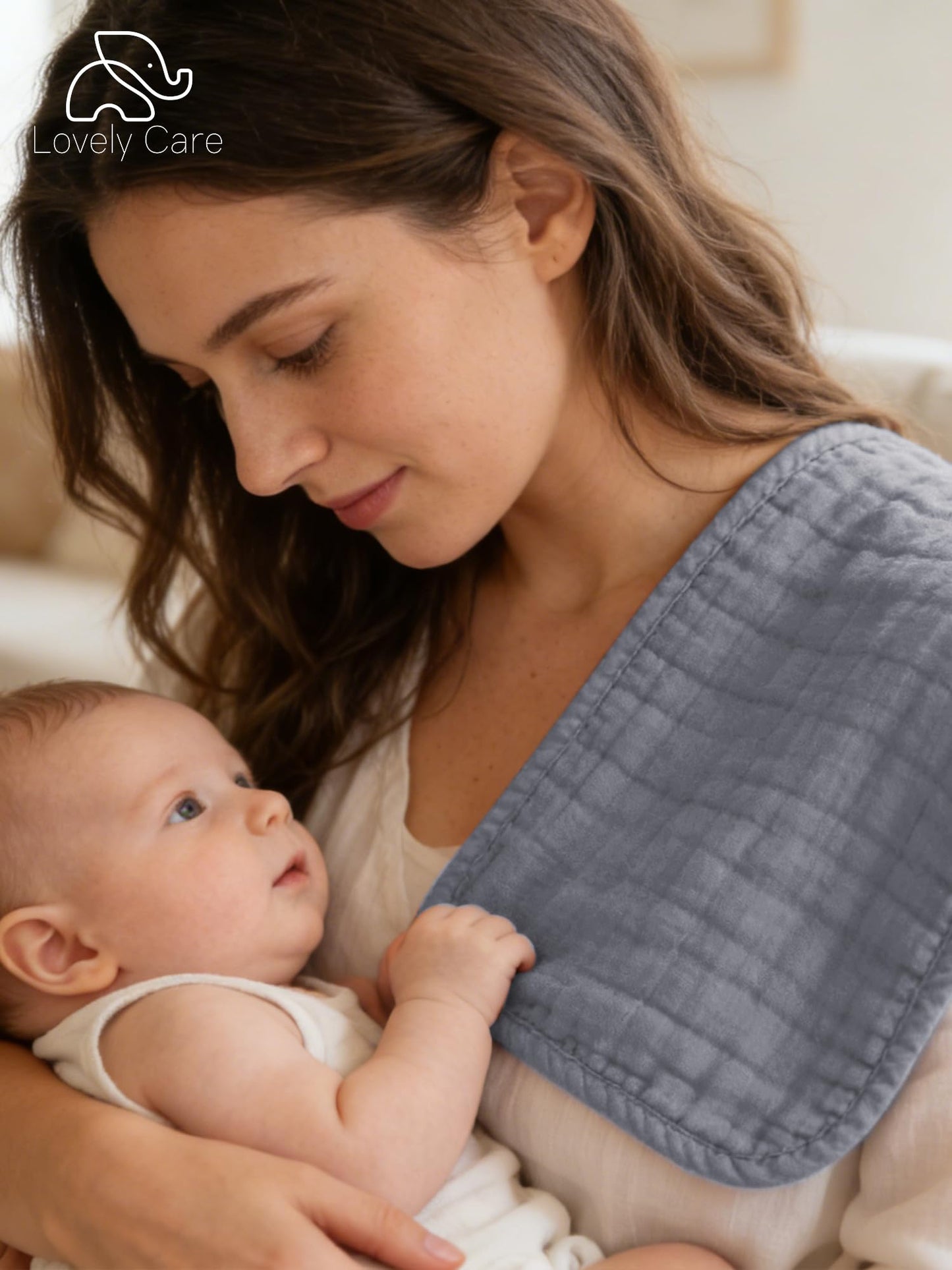 Lovely Care 12 Pack Muslin Burp Cloths 100% Cotton Muslin Cloths Large 20''x10'' Extra Soft and Absorbent Baby Burping Cloth - Slate, Navy & Grey