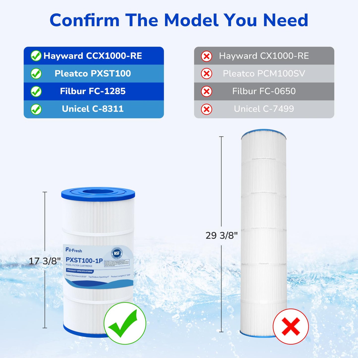 Fil-fresh PXST100 Pool Filters Cartridge Compatible with Hayward XStream CC1000, Replaces Pleatco PXST100, Hayward CCX1000-RE, Unicel C-8311, Filbur FC-1285, 817-0100N/P, 100 sq. ft, 1-Pack