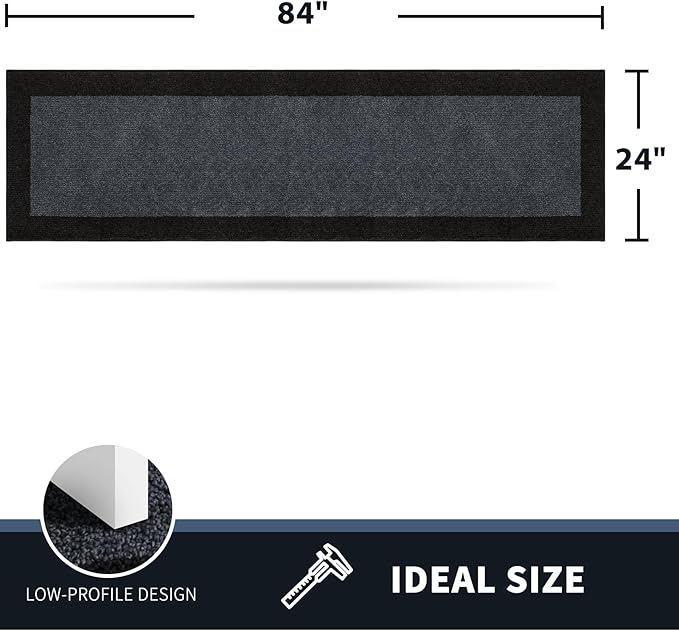 PURRUGS Dirt Trapping Door Mat 24" x 84", Non-Slip Washable Entry Mat, Dog Doormat, Front Door Mat, Super Absorbent Entrance Mat for Muddy Shoes & Paws, Bluish Grey & Charcoal