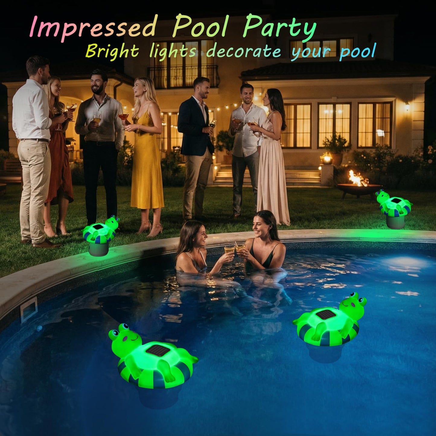 Blufree Pool Chlorine Floater, Frog Solar Chlorine Floater Glow in The Dark Fits 4x3'' Tablets, Adjustable Flow & Large Capacity Floating Chlorine Dispenser for Pool, Hot Tub Spa (Green, 9 in)
