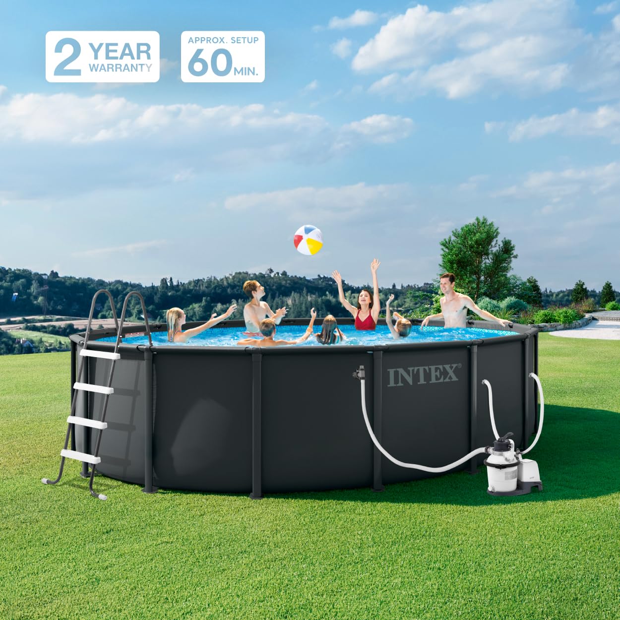 INTEX 26325EP 16ft X 48in Ultra XTR Frame Deluxe Above Ground Swimming Pool Set with 1500 GPH Sand Filter Pump, Removable Ladder, Ground Cloth, Pool Cover, SuperTough, Puncture and Rust Resistant