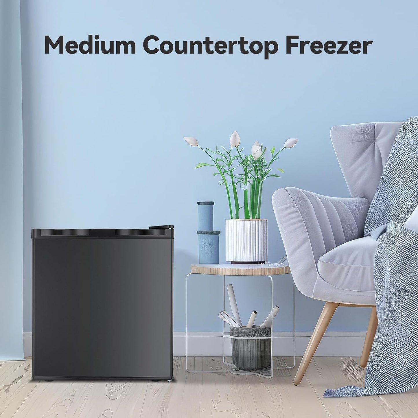 LHRIVER 3.0 Cu.ft Small Upright Freezer, Compact Mini Freezer with Removable Shelves, Adjustable Thermostat, Reversible Door Hinge, Quiet for Home/Office/Kitchen/Dorm, BLACK