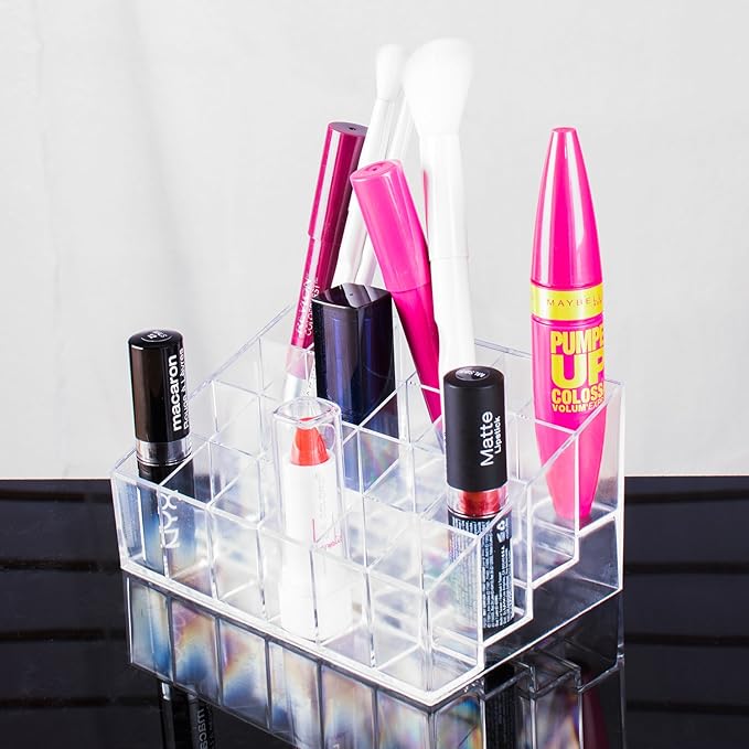 Super Z Outlet Transparent Cosmetic Makeup Organizer for Lipstick, Brushes, Bottles, and More - Clear Case Display Rack Holder