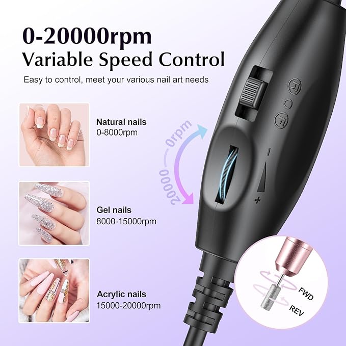 COSLUS C40 Electric Nail Drill File Professional: for Acrylic Gel Dip Powder Nails Portable Nail Machine Kit Manicure Pedicure Tools Polishing Set with Nail Drill Bits Sanding Bands