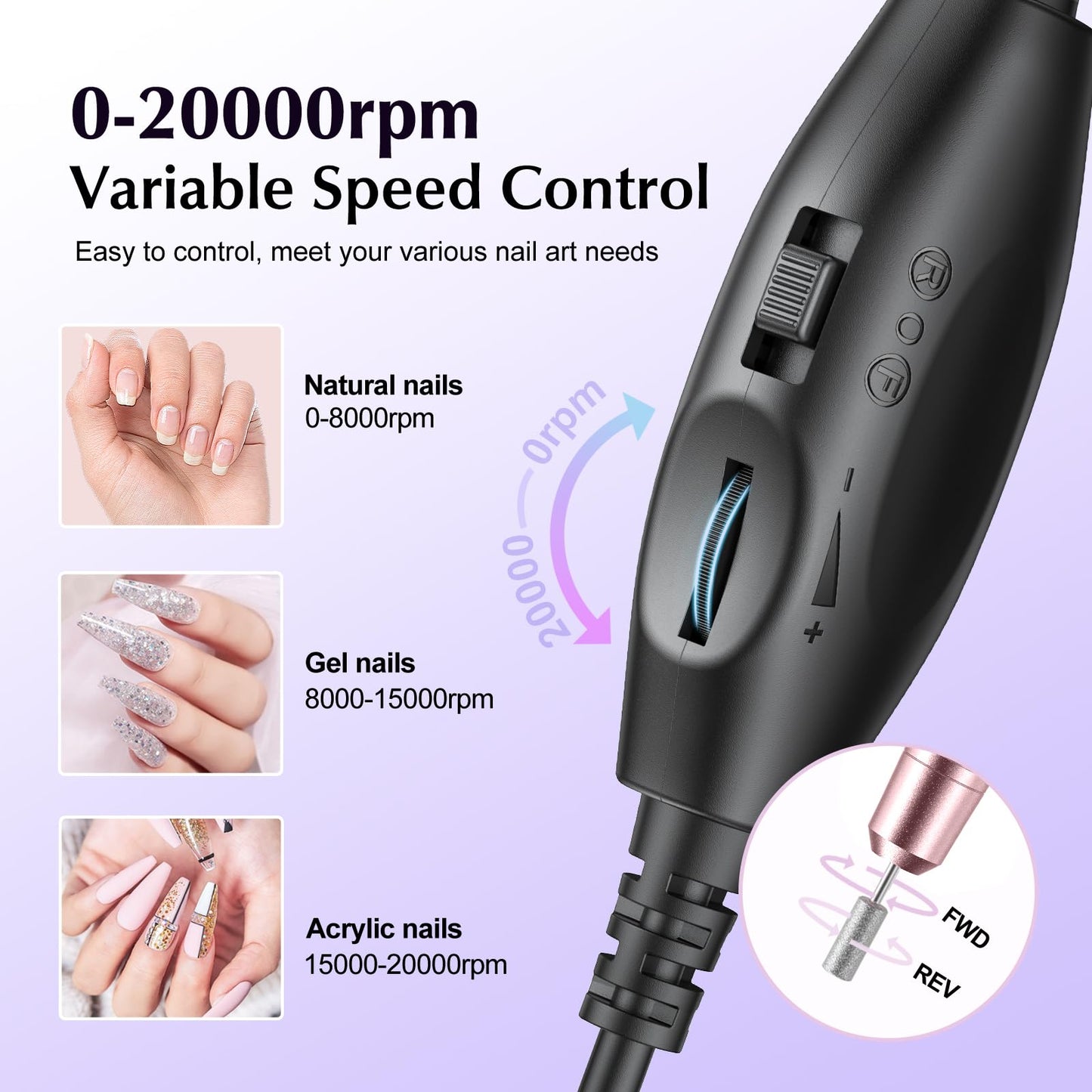 COSLUS C40 Electric Nail Drill File Professional: for Acrylic Gel Dip Powder Nails Portable Nail Machine Kit Manicure Pedicure Tools Polishing Set with Nail Drill Bits Sanding Bands