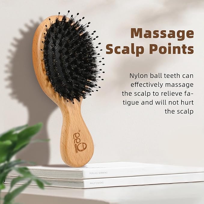 BLACK EGG Hair Brush Mini Boar Bristle Hairbrush for Thick Curly Thin Long Short Wet or Dry Hair Detangle Massage Add Shine