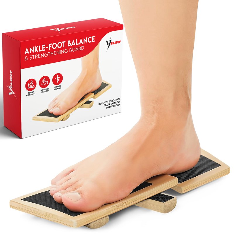 Velifit Ankle Strengthener & Axis Board, Bamboo Ankle Balance Board for Physical Therapy, Blackboard Foot Trainer & Foot Strengthener, Giboard for Balance Training, Axisboard for Leg Stability