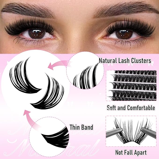 FADLASH Lash Clusters Natural Eyelash Clusters 60D+80D Volume Lash Extensions 8-16mm D Curl for Beginners DIY at Home (60D+80D, 2 Pack)