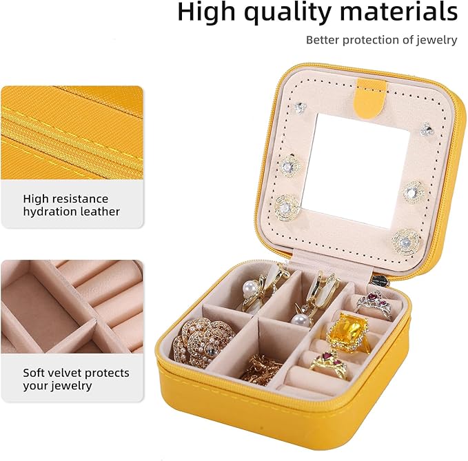 KElofoN Travel jewelry case Travel jewelry box Travel Jewelry Organizer Small Jewelry Organizer Box for Girls Women with Mirror (Yellow-5)