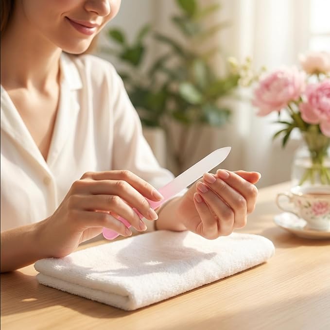 3-Pack Crystal Glass Nail Files with Case – Double-Sided Etched for Gentle Shaping & Stronger Nails, Reusable Travel Manicure Set, Unique Gift for Women Adults