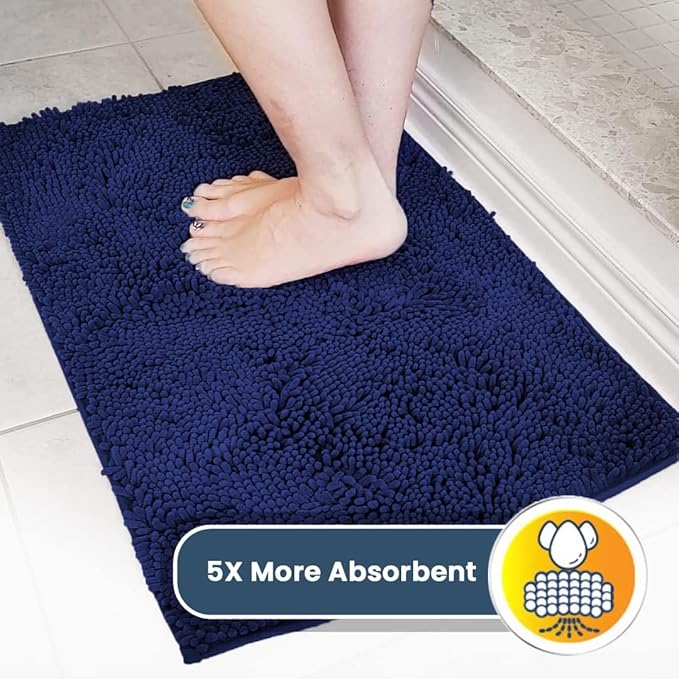 Muddy Mat® | Super Absorbent Door Mat Indoor, Microfiber Quick Dry Chenille Entryway Rug, Non-Slip Front Door Mat, Indoor Mats for Entryway, Machine Washable Pet Rug, Navy Blue 36"x120"