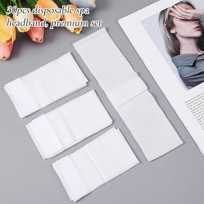 30 PCS Disposable Hairband for Women Disposable Headbands for Spa Non-woven Fabric Spa Headband Skincare Hair Bands for Makeup Travel Securing Hair During Facial with Adjustable Tape