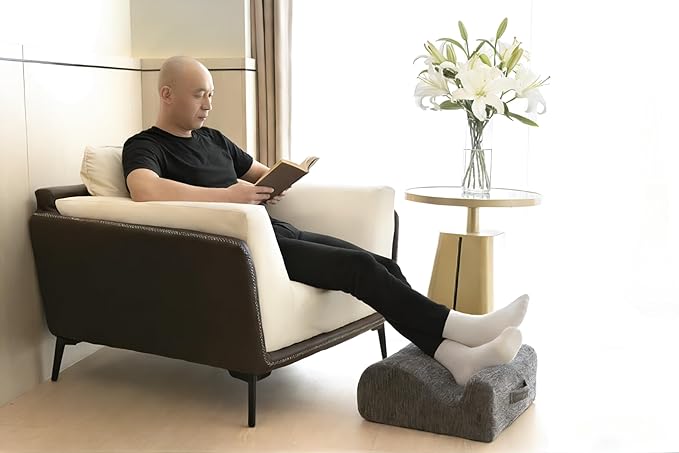 Ergonomic FootstoolTwo-Way Tilt Design with Heel & Arch SupportWide Non-Slip Foam Footrest with 3-Point Support, Removable Washable Cover for Office/Home, for Prolonged Sitting & Under-Desk Use