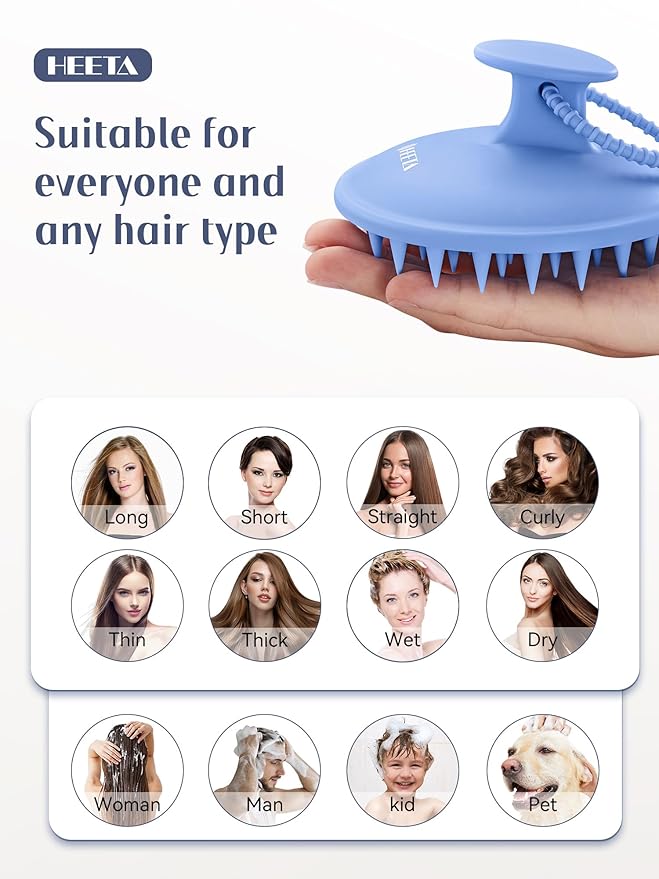 HEETA Scalp Massager Shampoo Brush with Silicone Bristles for Dandruff Removal Scalp Care & Hair Growth, Scalp Scrubber for All Hair Types, Head Massager Stress Relax, Upgraded Large Design,Blue