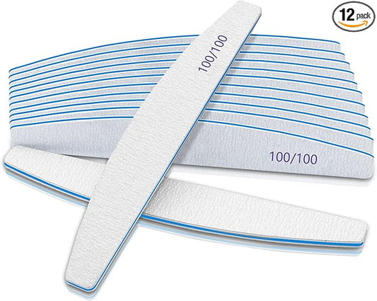 12 PCS Nail Files for Acrylic Nails, 100/100 Grit Nail File for Poly Nail Extension Gel Emery Boards Nail Files Doubled Sides Coarse Washable Nail File Manicure Tools for Home and Salon Use