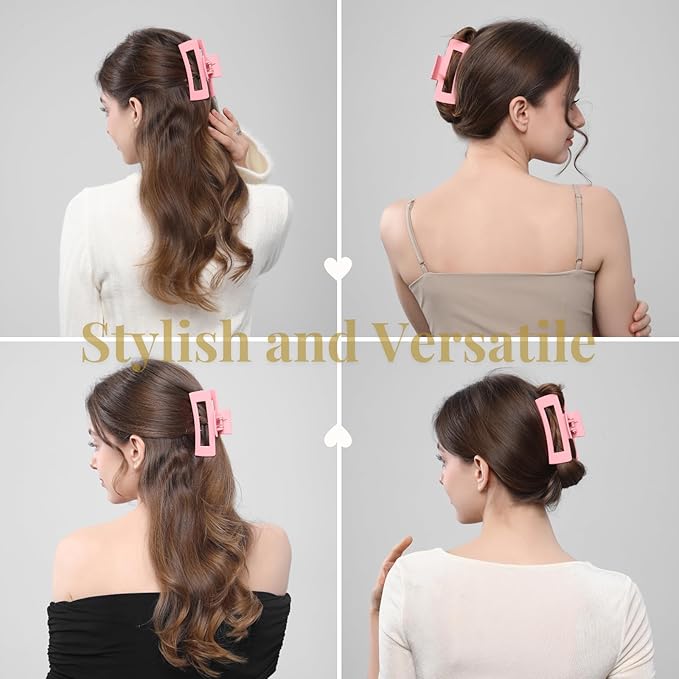 12 Pcs Pink Large Square Hair Claw Clips for Women, 4.3-Inch Matte Rectangle Claw, Strong Hold Non-slip Hair Clips for Thick & Thin Hair