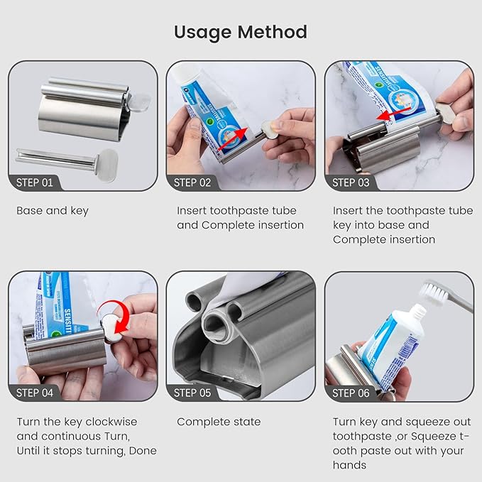 LOVEINUSA Toothpaste Tube Squeezer Dispenser, 2PCS Toothpaste Roller Squeezer Tool Metal Tooth Paste Holder for Bathroom, Silver