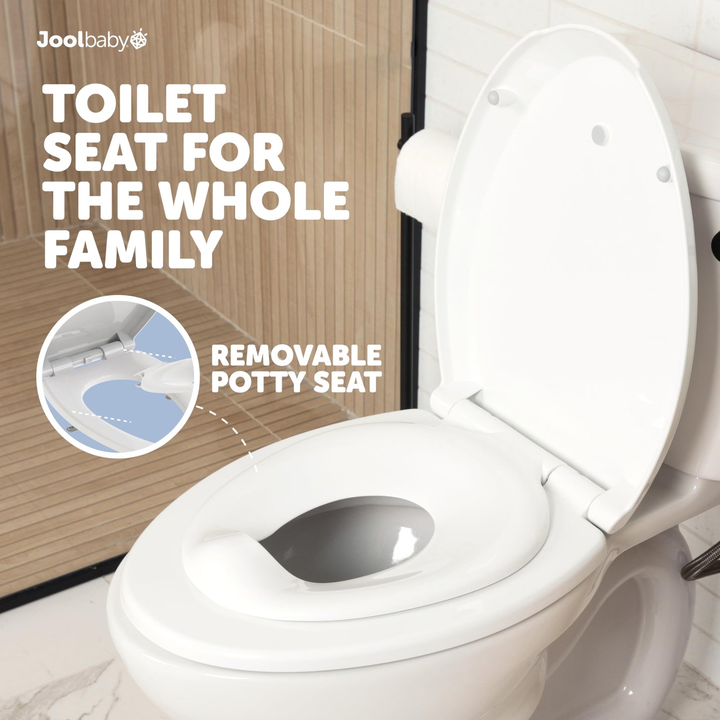 Quick Flip Toilet Seat with Built-in Potty & Splash Guard for Toddler Training, Slow Close - Jool Baby (Elongated)