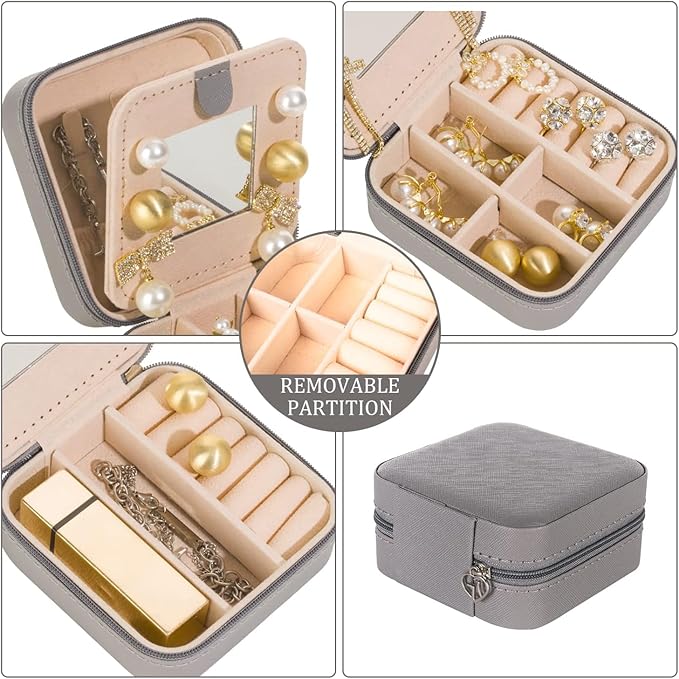 KElofoN 5 packTravel jewelry case Travel jewelry box Travel Jewelry Organizer Small Jewelry Organizer Box for Girls Women with Mirror (Grey-5)